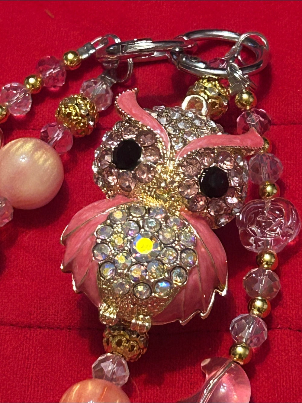 Pink Rhinestone Owl Beaded Bag Charm / Purse Charm – Sparkly & Gorgeous! - Picture 2 of 3